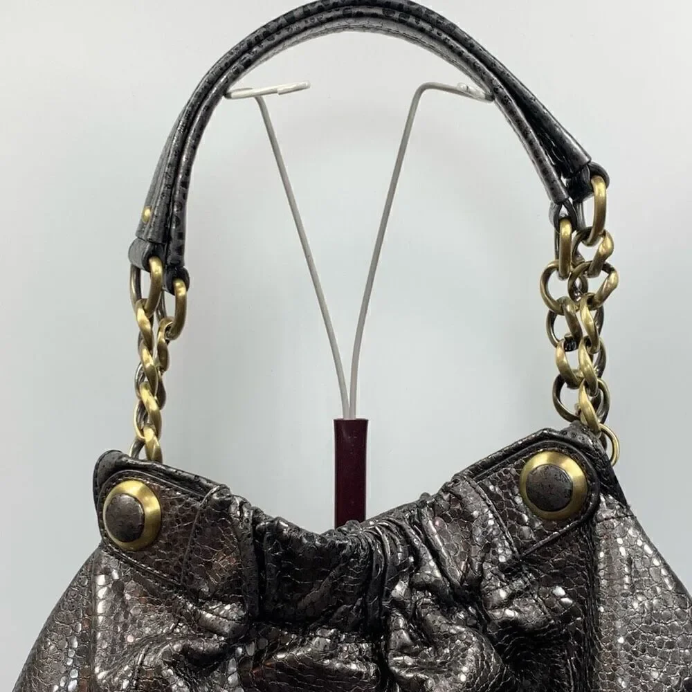 Cynthia Rowley Women's Metallic Snakeskin Pattern Gold Tone Hobo Bag Brown